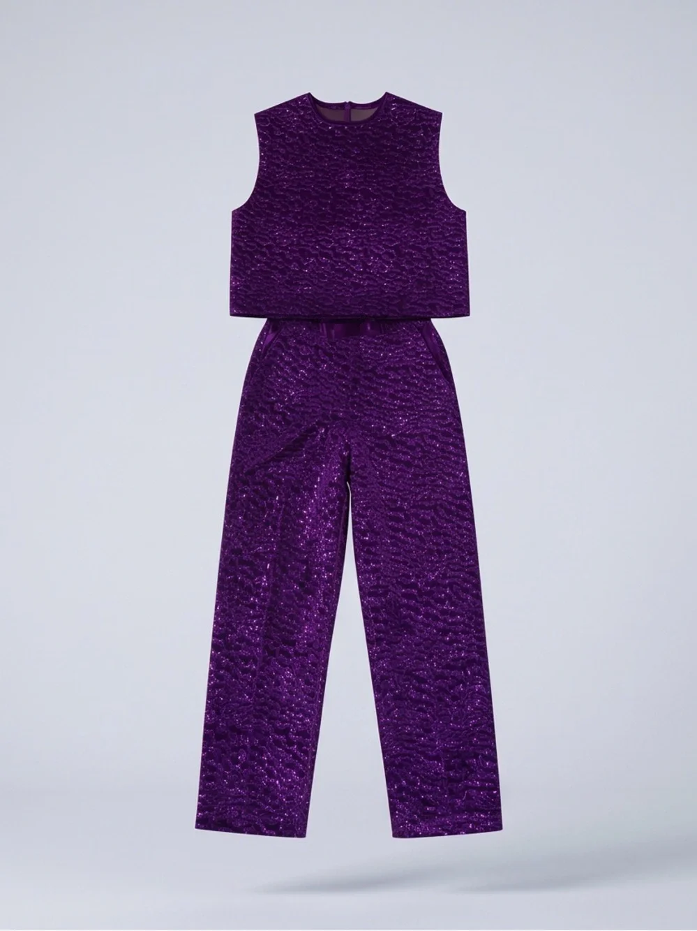 ASOS DESIGN Purple Sequin velvet wide leg high rise sleeveless pants top set LG